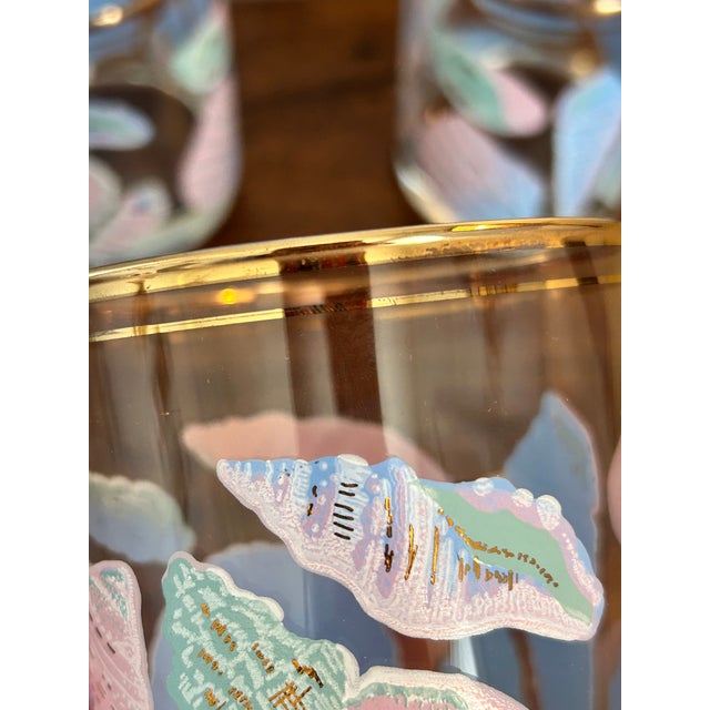 Culver Ltd. Vintage 1980s Culver Usa Pink Blue Seashell Gold Rim Highball Glasses - Set of 3 For Sale - Image 4 of 7