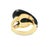 A contemporary late 20th-century offset knot ring featuring a black onyx inlay. Crafted in 14k yellow gold. The ring...