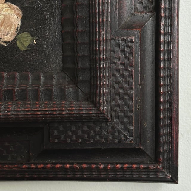 18th Century Antique 18th Century Italian Still Life With Flowers in Ripple/Basketweave Frame For Sale - Image 5 of 11