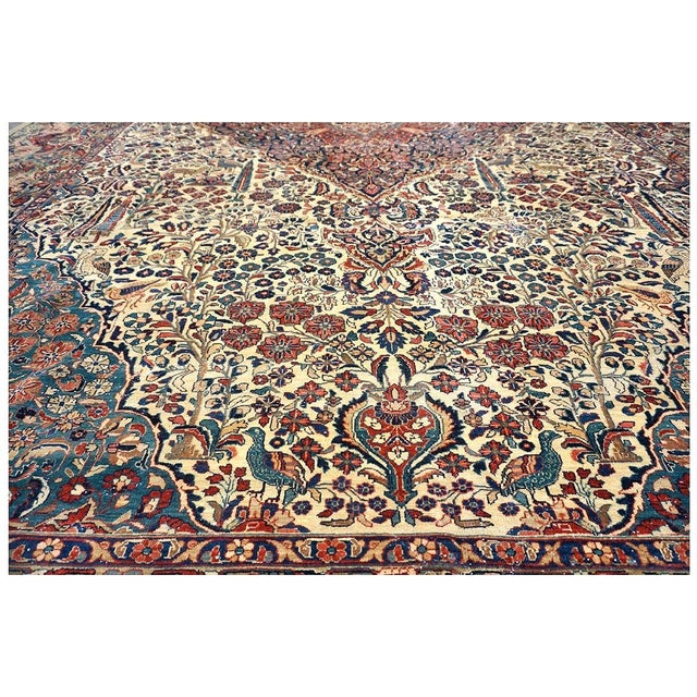 Antique Persian Sarouk Mahajaran Wool 12x19 Ivory, Navy, & Red Oversized Handmade Area Rug #1144059 For Sale - Image 13 of 16