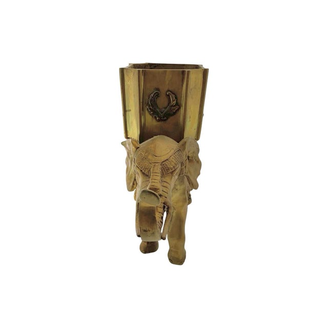 Late 20th Century Folk Art Heavy Brass Elephant Statue Pair, Indian, 8.5"h For Sale In Tulsa - Image 6 of 10