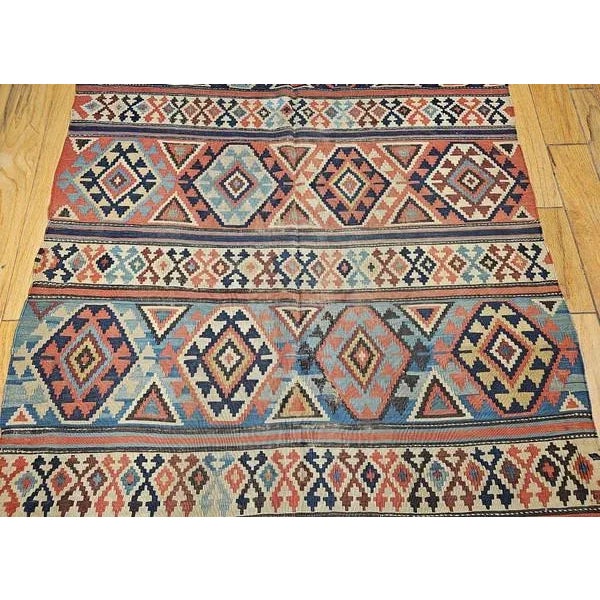 Ivory Antique Caucasian Kazak Kilim, Wool Flatweave, Geometric Design, 1890s For Sale - Image 8 of 12
