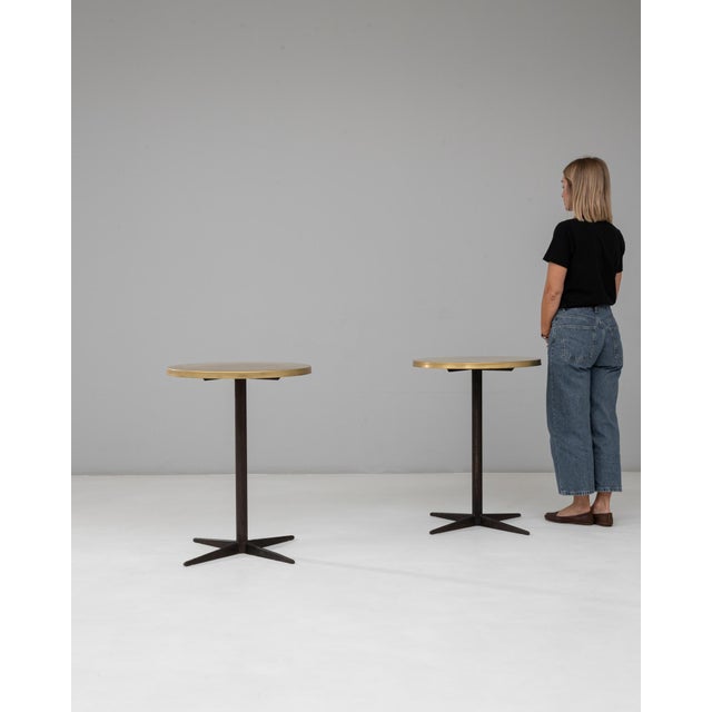 1970s French Iron Bistro Tables With Brass Tops - A Pair For Sale - Image 4 of 18