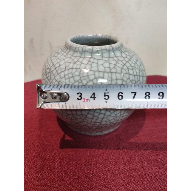 Chinese Ceramic Pot Guan Ware Crackle Glaze Celadon Tea Jar For Sale - Image 9 of 11