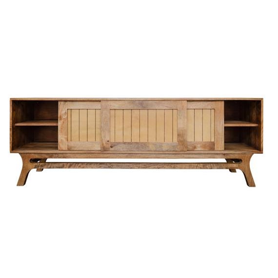 Granada - Mid Century modern, hardwood Media Credenza. It's finished in a rich Sun Oak stain. Features 3 removable sliding...