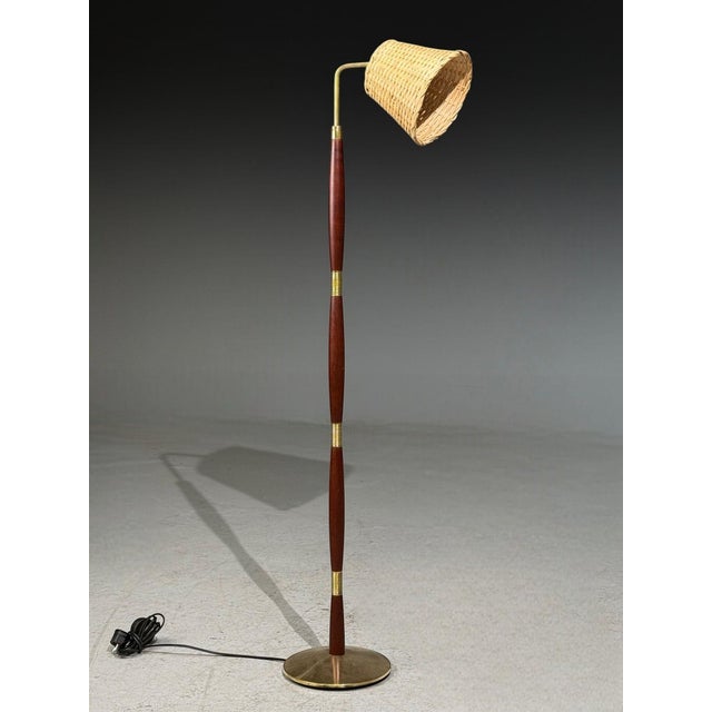 Mid-Century Modern Laoni Belysning, Swedish Modern, Floor Lamp, Stained Wood, Brass, Sweden, 1960s For Sale - Image 3 of 14