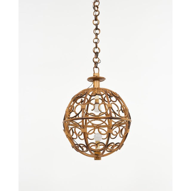 Mid-Century Modern Globe Hanging Light in Rattan and Bamboo, Italy, 1960s For Sale - Image 4 of 15