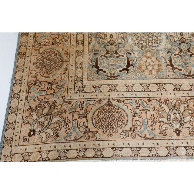 Authentic 19th Century Persian Tabriz Beige, Blue, Brown Wool Carpet For Sale - Image 12 of 12