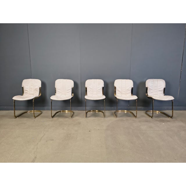 Beige Italian Cantilever Dining Chairs from Cidue, 1970s, Set of 5 For Sale - Image 8 of 13
