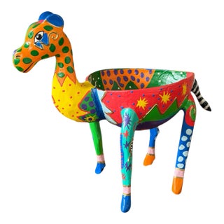 Hand-Painted Alebrije-Style Folk Art Giraffe Planter For Sale