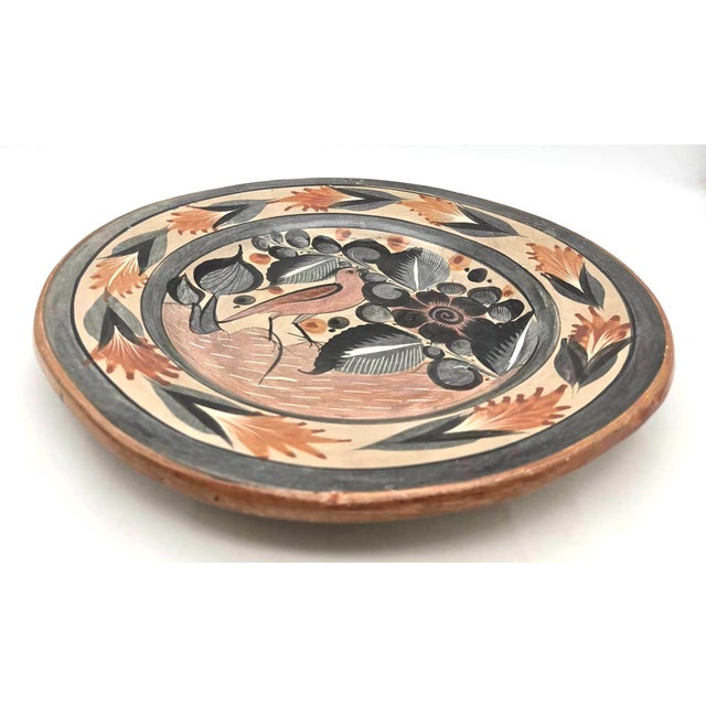 Mexican 1960s Tonalá Mexico Burnished Glaze Ceramic Decorative Plate For Sale - Image 3 of 13