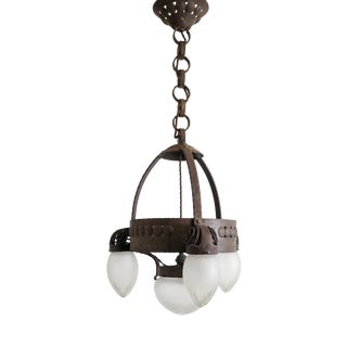 Swedish Modern Pendant Lamp in Iron and Glass by Böhlmarks, 1910s For Sale