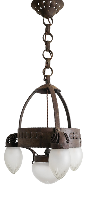Swedish Modern Pendant Lamp in Iron and Glass by Böhlmarks, 1910s