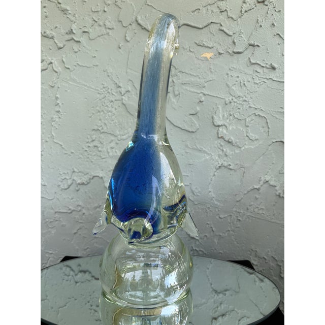 Vintage Blue & Clear Art Glass Swan Sculpture With Controlled Bubble Inclusions For Sale - Image 10 of 12