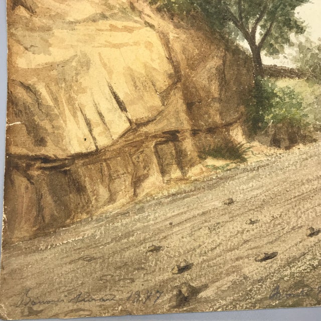 Green 1877 Landscape Watercolor Titled “on the Route to Vaucluse” by Unknown Artist For Sale - Image 8 of 13