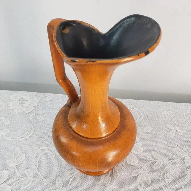Mid Century Haeger Pitcher Flower Vase Vintage Gold and Black Ceramic Art Pottery In good condition with minor wear to...