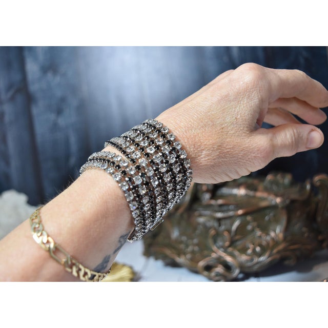 Vintage Alexis Kirk Wide Black & Clear Rhinestone Bracelet For Sale - Image 13 of 15
