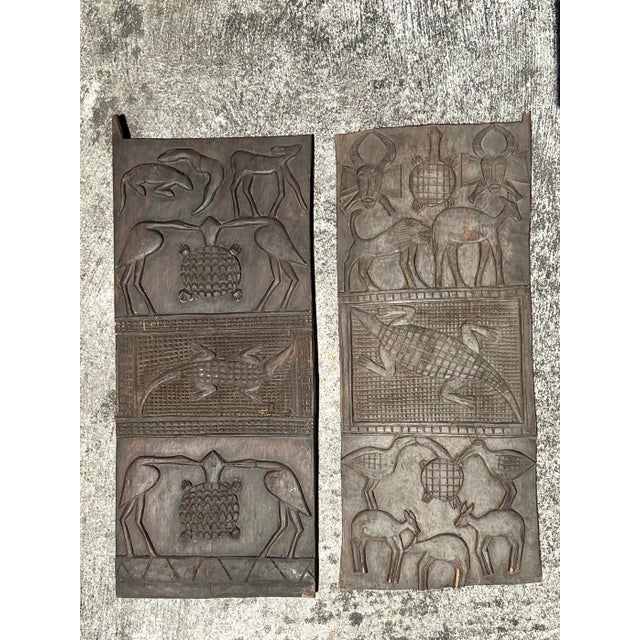 Mid 20th Century Vintage Boho Carved Wooden Panels - A Pair For Sale - Image 5 of 5