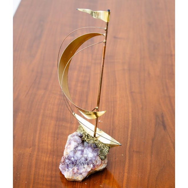1960s Mid Century Modern Original Art Boat Sculpture Stone Geode Sailboat Vintage MCM For Sale - Image 5 of 12