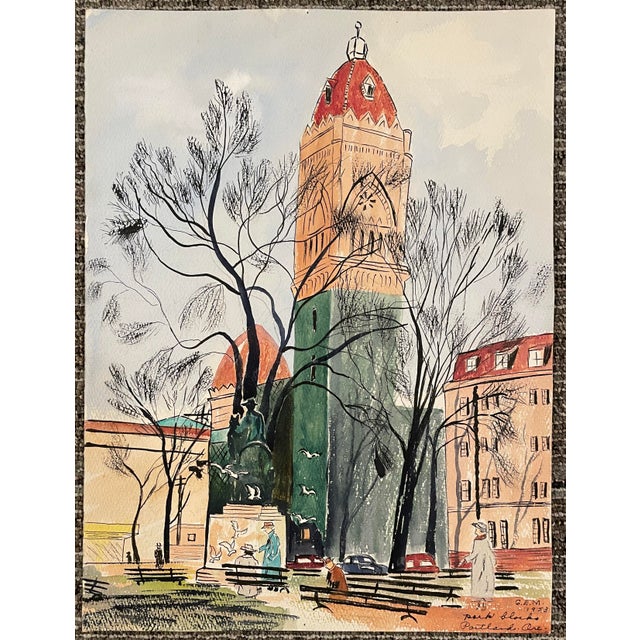 Mid-Century Modern 1953 Portland Oregon Painting by Matthews For Sale - Image 3 of 3