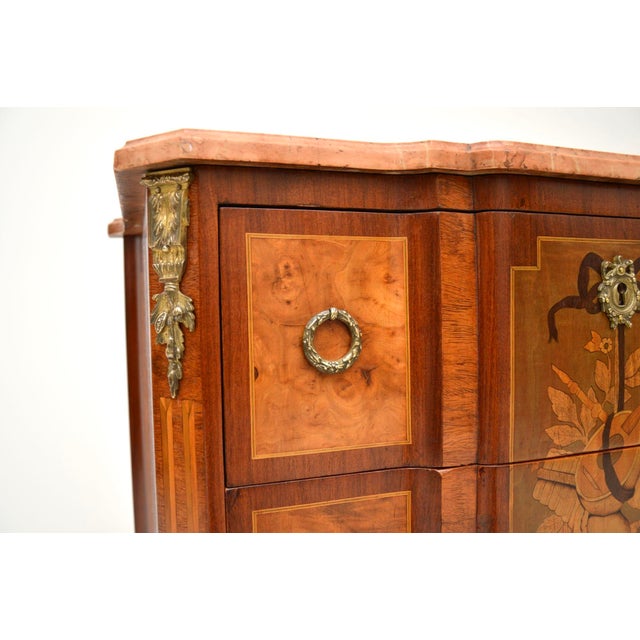 Brown Antique French Marble Top Inlaid Commode, 1890 For Sale - Image 8 of 13
