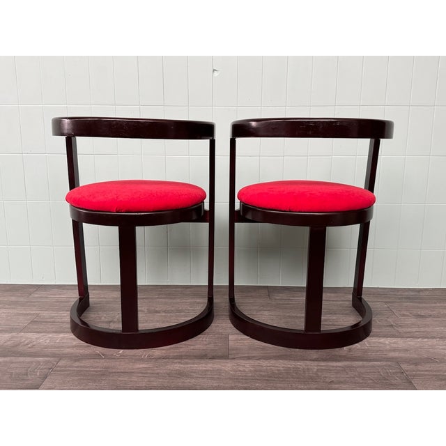 Vintage Italian Chairs in Curved Wood and Round Seat, 1970s, Set of 2 For Sale - Image 9 of 13