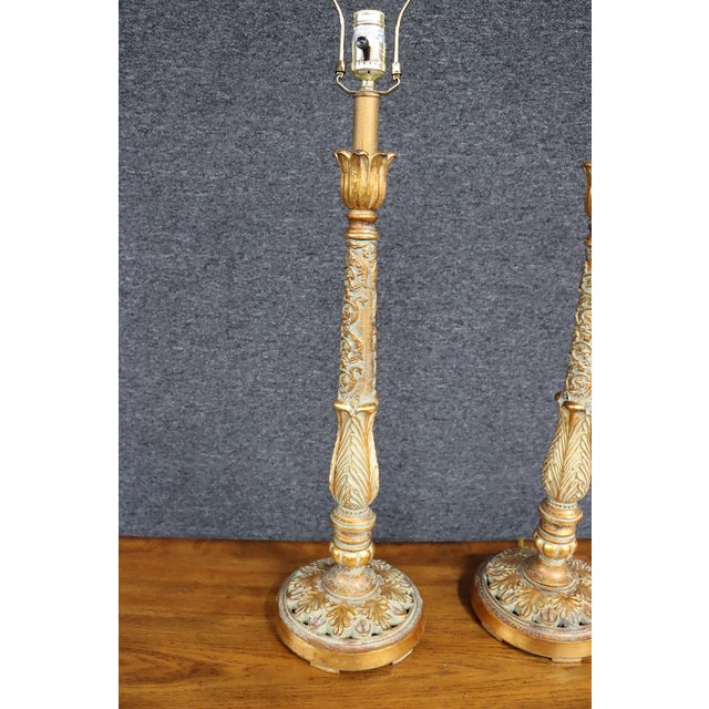 Pair of Italian Neoclassical Parcel Gilt Table Lamps For Sale - Image 10 of 11