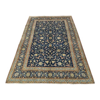 Vintage Oriental Rug 9’6” X 13’3” Blue Wool Traditional Hand-Knotted Carpet For Sale