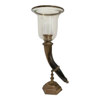 Chapman Faux Horn Hurricane Lamp Candle Holder Circa 1977 For Sale