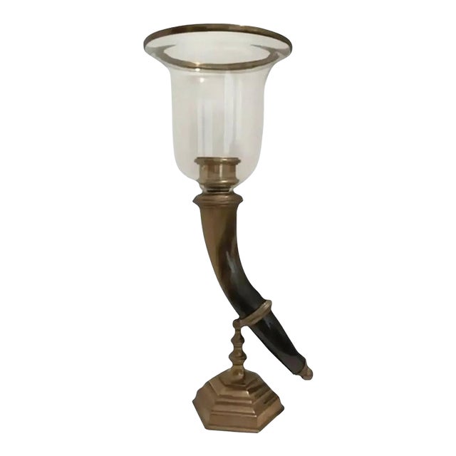 Chapman Faux Horn Hurricane Lamp Candle Holder Circa 1977 For Sale
