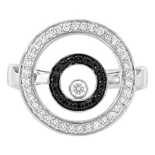 Late 20th Century 14K White Gold Black Diamond Disc Floating Ring, Size 6.5 For Sale