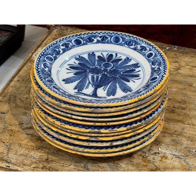 Set of 12 Delft Tin-Glazed Blue and White Plates, 18th Century For Sale - Image 6 of 8