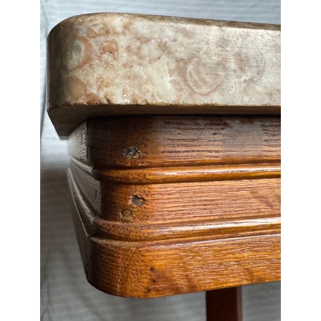 Tan Antique Marble and Wood Side Table For Sale - Image 8 of 8