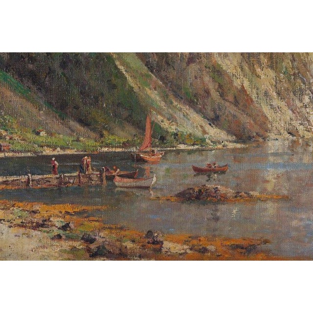 An impressive large-scale Victorian Norwegian fjord landscape by British painter Henry Enfield (1849–1923), depicting the...