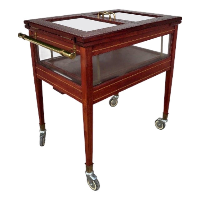 1950s Wood & Brass Display Bar Cart For Sale
