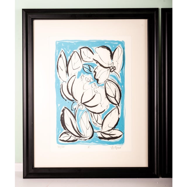 Mid-Century Modern Late 20th Century Limited Edition European Modernist Screenprints – Signed Ljerka Njerš – Museum Framed Statement Art Pair - Plants For Sale - Image 3 of 7