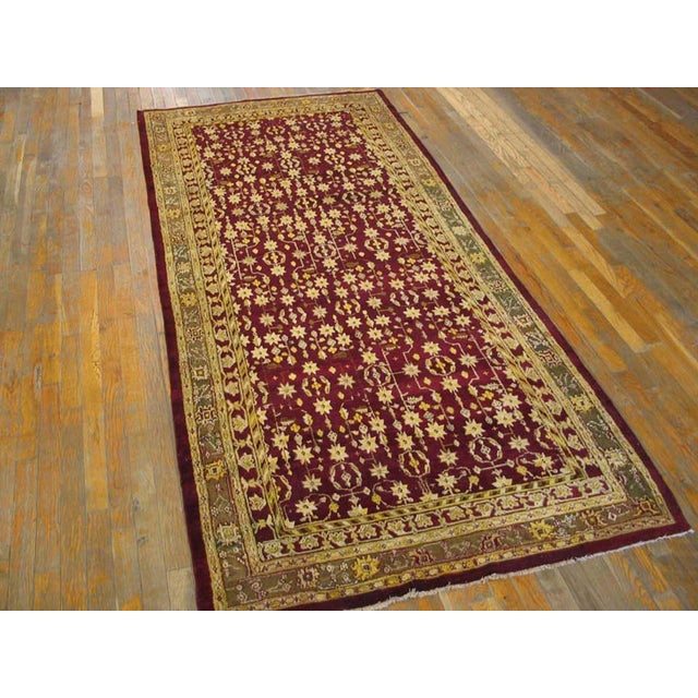 Late 19th Century 1890s Red Burgundy Floral Antique N. Indian Agra Rug 4' X 8'5" Handknotted Wool Carpet For Sale - Image 5 of 6