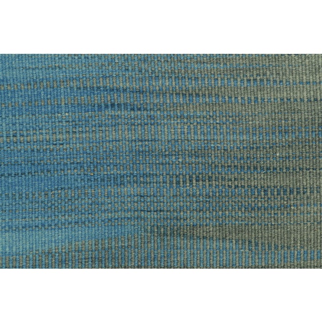 2010s Rug & Kilim’s Contemporary Kilim in Blue and Green Stripes and Geometric Patterns For Sale - Image 5 of 7