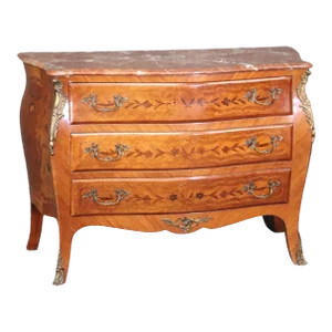 Quality Three Drawer French Louis XV Marble Top Commode