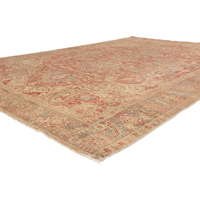 52668 Antique Persian Heriz Rug, 08'05 x 12'01. The Revered Court: An Antique Persian Heriz Masterpiece of Timeless...