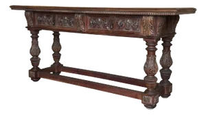 Antique Spanish Carved Walnut Console Table, 1890