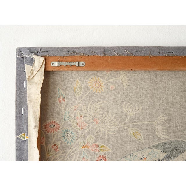Gray 1970s Japanese Isao Homma Geisha Dance Fabric Art Wallhanging For Sale - Image 8 of 13