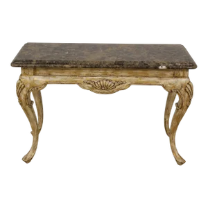 French Style Paint Decorated Base Marble Top Console Table