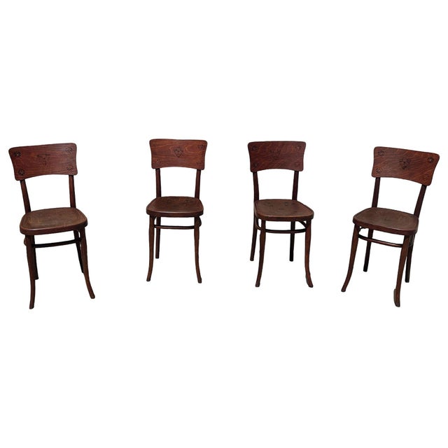 Traditional Victorian Bent Oak Side Chair W/ Floral Seat by Thonet Hermanos, Set of 4 For Sale - Image 3 of 15
