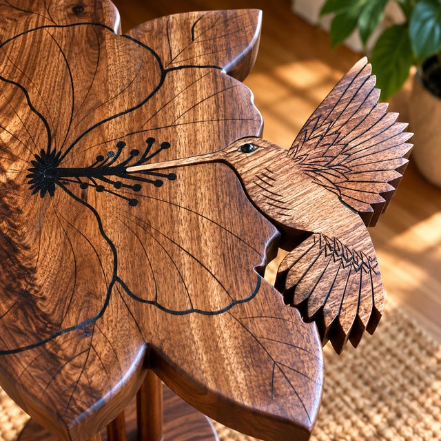 Boho Chic Butterfly Garden — Original Black Walnut Art Table For Sale - Image 3 of 9