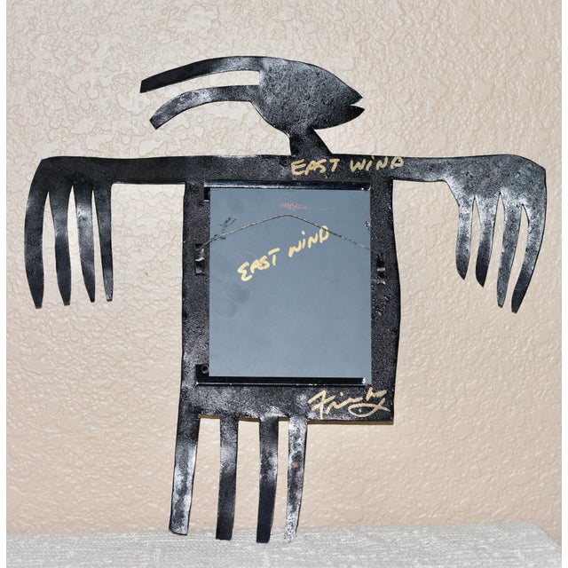 Modern 1990s Primitive Twig Bill & Marcia Finks Signed Whimsical Metal Wall Decor Folk Art "East Wind” For Sale - Image 3 of 8