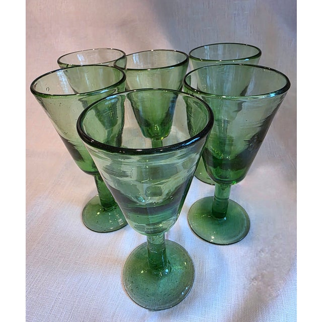 Handblown Glass Goblets & Pitcher For Sale - Image 4 of 7