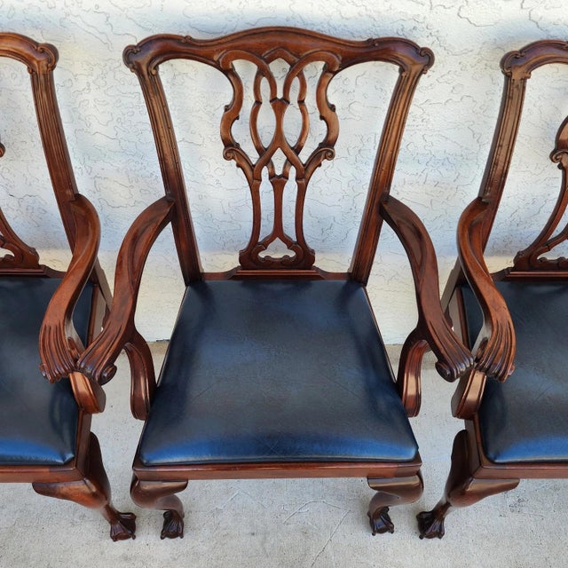 Wood Councill Chippendale Mahogany & Leather Dining Chairs Set of 4 For Sale - Image 7 of 18