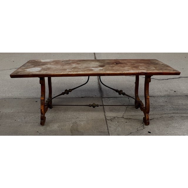 19th-Century Spanish Baroque Style Trestle Work Table / Dining Table For Sale - Image 18 of 18
