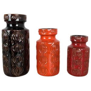 Vintage Pottery Fat Lava Onion Vases from Scheurich, Germany, Set of 3